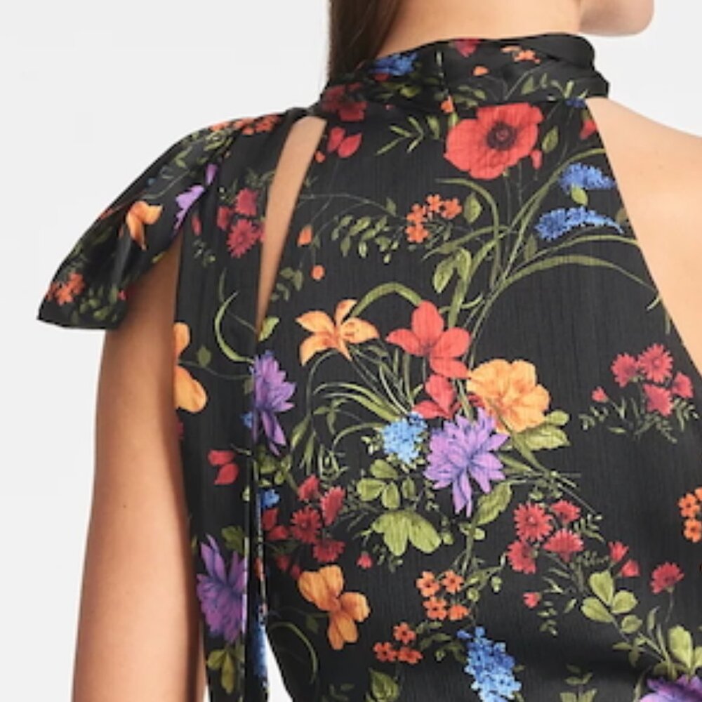 Sachin & Babi | Chiffon Halter Neck Kayla Gown in Noir Wildflower | NWT - Picture 7 of 10